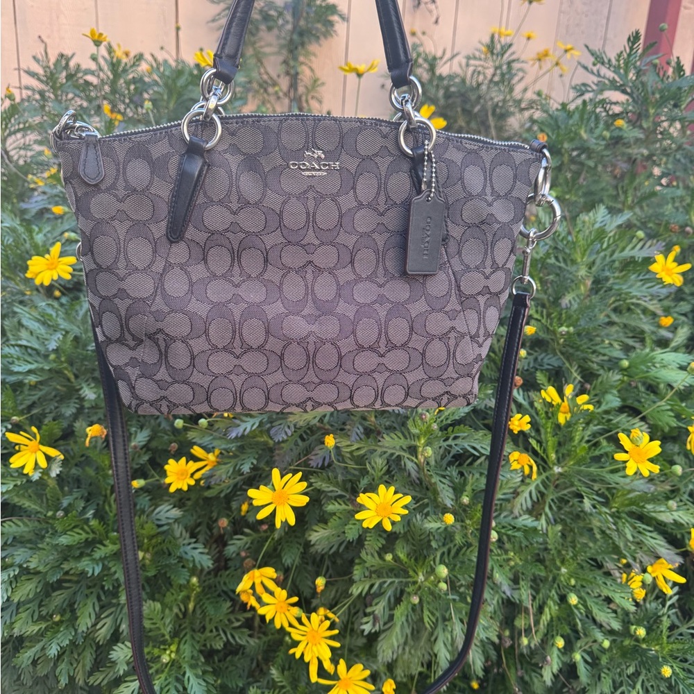 Coach Black and Gray Signature Shoulder Bag